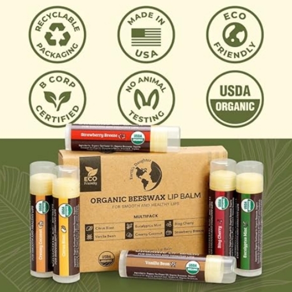 6 Pack Organic Best Lip Balm Repair Chapstick for Dry Cracked Lips - Picture 4 of 5